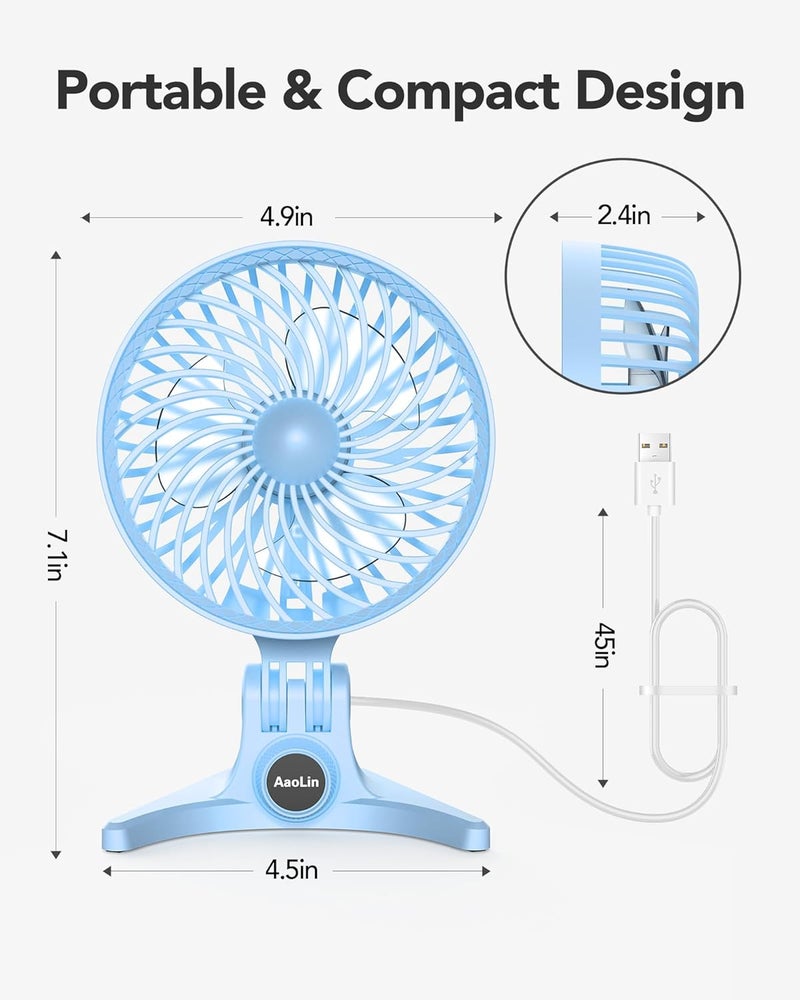 AaoLin USB Small Fan, Desk Fans with CVT Variable Speeds, Strong Cooling Airflow, Quiet Portable, Desktop Mini Personal Fan for Room, Home,Office, Bedroom-USB Powered (Blue) - Image 5